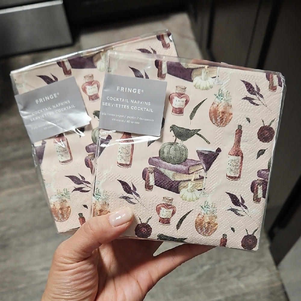 80 Ct - Fringe Cocktail Napkins with Wine and Fruit Fancy Party Design